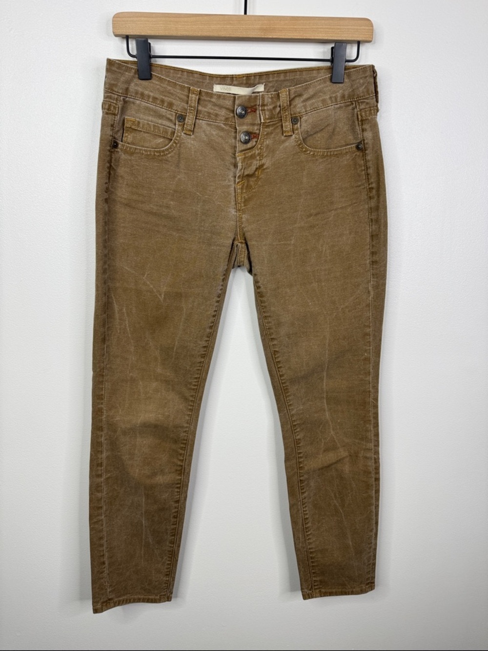 Vince Corduroy Skinny Pants Brown Tan High Rise Button Fly Stretch Cords 27